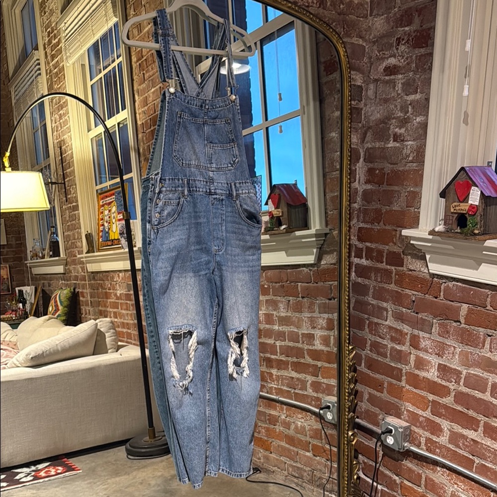 We the Free Distressed Denim Overalls